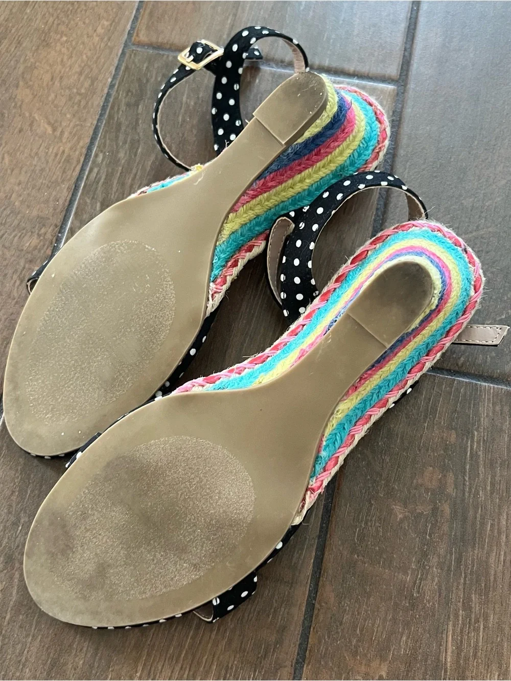 Betsey Johnson Polka Dot Rainbow Espadrille Wedge Open Toe Sandal size 6